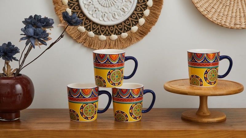Bico Tunisian Ceramic Coffee Mugs Set of 4, 18 oz Large Tea Cups with Handle, Aesthetic Latte Mugs for Cappuccino Cocoa, Lead-Free, Dishwasher and Microwave Safe, Housewarming Gift - Image 5